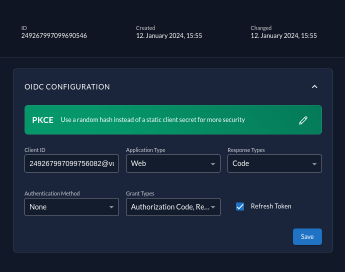 Tick refresh token checkbox